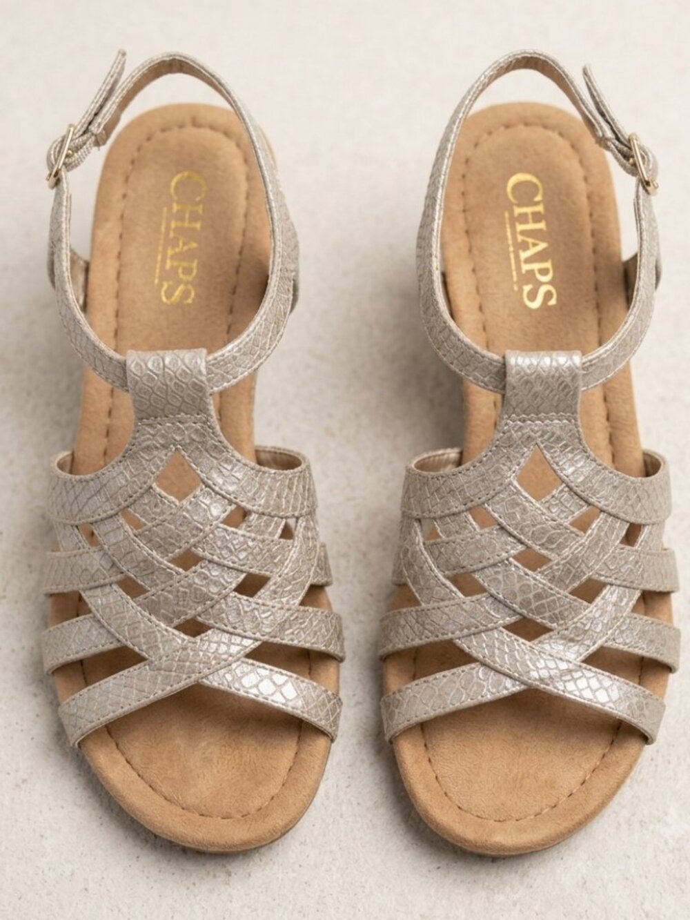 CHAPS ‘Katelyn’ Gold Wedge Sandals Size 6